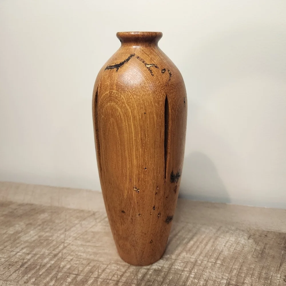 Vintage Artisan Signed Hand Crafted Turned Wood Art Decorative Vase Minimalist